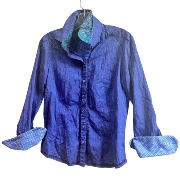 Robert Graham Paisley Cotton Long Sleeve Woven Button Down Shirt Floral Blue M - Picture 2 of 16